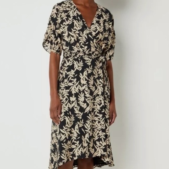 ba&sh Tabby Dress | Black/Beige Leaf Print | Size 1 (Small/US 4) - Picture 1 of 16